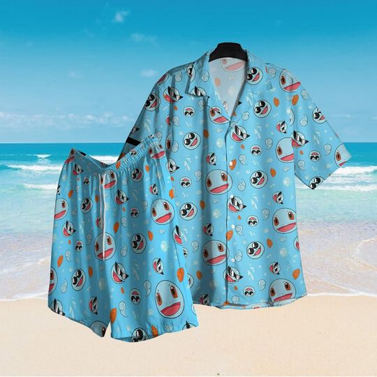 Squirtle Hawaiian Shirt, Wartortle and Blastoise Hawaiian Shirt, Squirtle Water Hawaiian Shirt, Beach Shirt, Summer Shirt, PKM Gift
