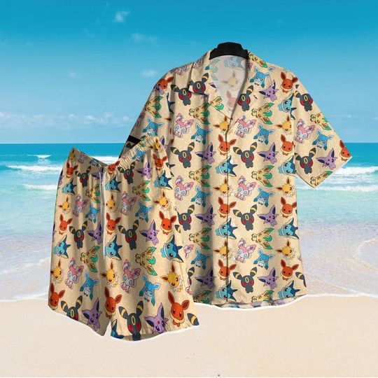 Eevee Hawaiian Shirt, Eevee Evolution Hawaiian Shirt, Eevee Evolution Shirt Cute Shirt Aloha Shirt, Beach Shirt, Summer Shirt, Shorts