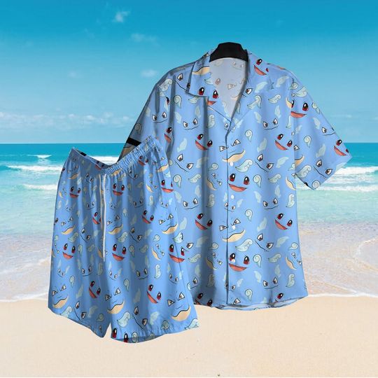 Squirtle Hawaiian Shirt, Squirtle Evolution Hawaiian Shirt, Squirtle Evolution Shirt, PKM Shirt, Hawaiian Shorts, Summer Shirt