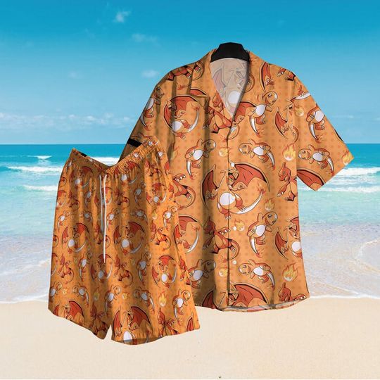 Charmander Hawaiian Shirt, Charmander Evolution Hawaiian Shirt, Charizard Hawaiian Shirt Fire Type Aloha Shirt, Beach Shirt, Summer Shi