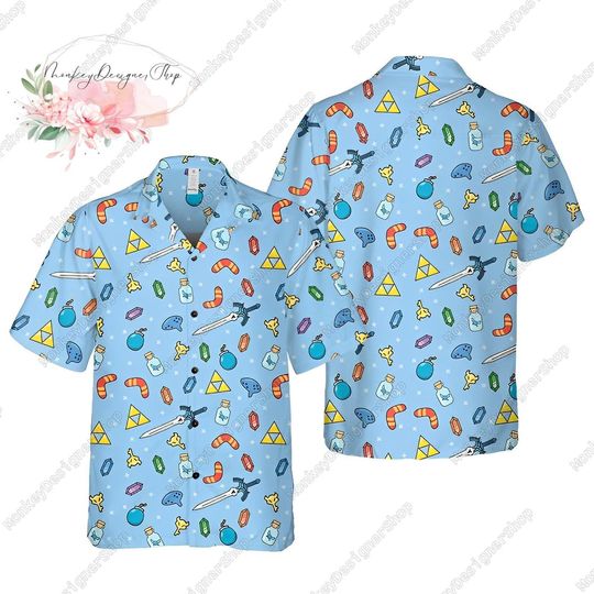 Zelda Tropical Hawaii Shirt, Zelda Majora Button Shirt, Zelda Items Summer Shirt, Zelda Hawaiian Beach Shirt, Legend Of Zelda Tee