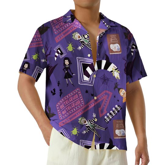 Vintage Beetlejuice Halloween Hawaiian Shirt, Betelgeuse Sand Worm Spooky Button Up Shirt, Horror Movies Shirt