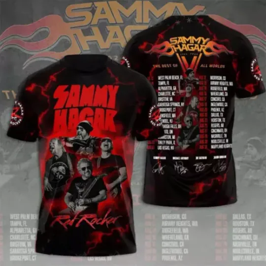 Sammy Hagar Rock Music 2024 The Best Of All World Tour 3D Print T-Shirt, Vintage Concect 2024 Shirt