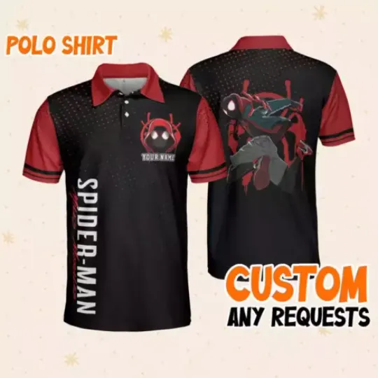 Personalized Spiderman Miles Morales Fans Gift Short Sleeve Men's Polo Shirt, Disney Polo Shirt, Cartoon Disney Polo Shirt