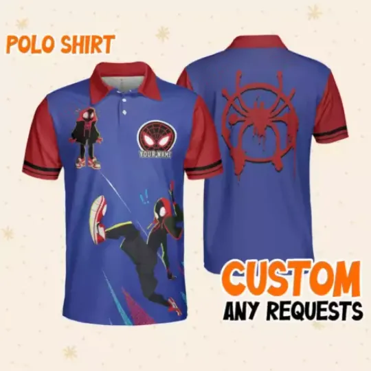 Personalized Spiderman Miles Morales Superhero Fan Short Sleeve Men's Polo Shirt, Disney Polo Shirt, Cartoon Disney Polo Shirt