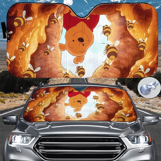 Winnie The Pooh Car Sun Shade, Disney Pooh Honey Sunshade, Custom Car Accessory, Funny Car Sun Protector, New Car Gift