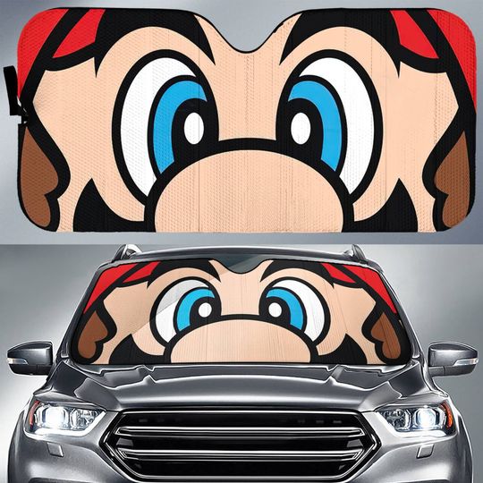Mario Face Car Sun Shade Super Mario Video Game Car Sun Shade Car Windshield Car Accessories