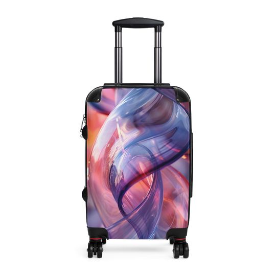 Stylish Suitcase in Light Violet & Gray with Organic Shapes - Curved Lines Travel Luggage with 360 Wheels and Lock