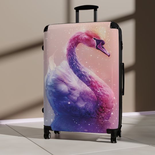 Swan Neon Gradient Suitcase | Light Blue, Turquoise & Purple | Travel in Style with Hard-Shell Luggage | Adjustable Handle and 360 Wheels