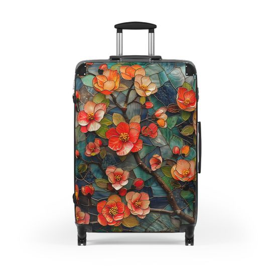 Cherry Blossom Stained Glass Art Suitcase - Polycarbonate & ABS Travel Luggage with 360 Swivel Wheels and Lock