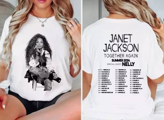 Janet Jackson Together Again Summer Tour 2024 Double Sided Shirt, Casual Cotton Short Sleeved Shirt, Music Merch Shirt, Shirt for Fans, Music Gift Ideas