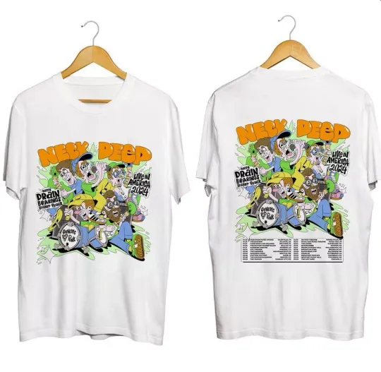 Neck Deep With Drain, Bearings, Higher Power 2024 Tour Double Sided Shirt, Casual Cotton Short Sleeved Shirt, Music Merch Shirt, Shirt for Fans, Music Gift Ideas