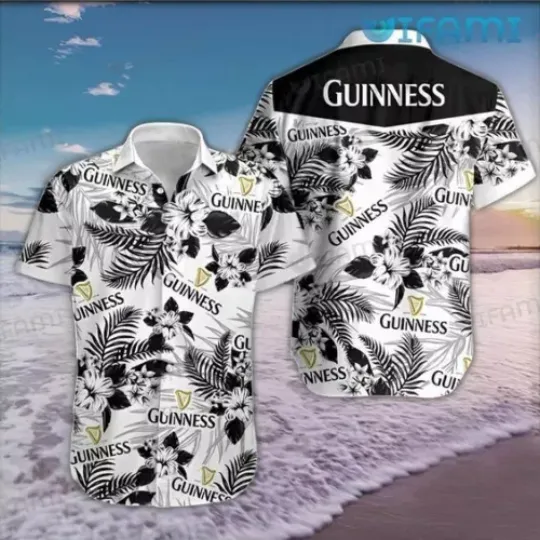Guinness Beer Tropical Summer Hawaiian Shirt, Shirt for Beer Lovers, Summer Button Up Short Sleeved Shirt