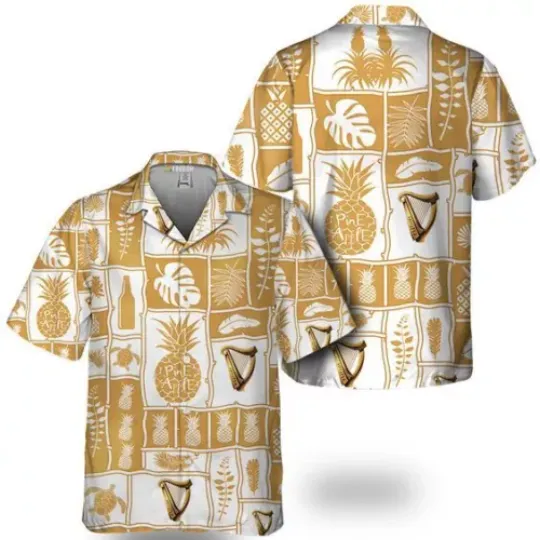 Guinness Beer Tropical Summer Hawaiian Shirt, Shirt for Beer Lovers, Summer Button Up Short Sleeved Shirt