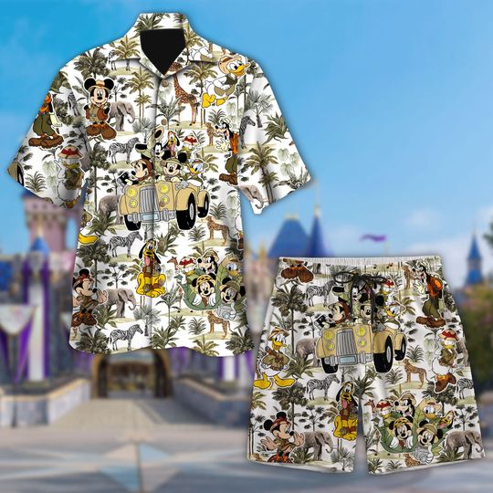 Safari Hawaiian Shirt, Mickey Safari Tropical Hawaii Shirt, Mickey & Friends Wild Zoo Aloha Shirt, Magic Kingdom Button Up Shirt
