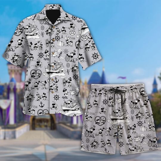 Mickey Steamboat Willie Hawaiian Shirt, Classic Mickey Mouse Hawaii Shirt, Disneyland Cruise Aloha Shirt, Magic Kingdom Button Up Shirt