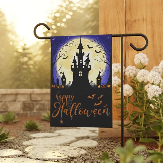 Happy Halloween Garden Flag, Halloween Outdoor Flag, Haunted House Garden Flag