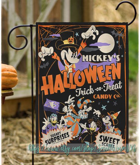 Disney Mickeys Halloween Trick or Treat Garden Flag, Halloween Outdoor Flag, Haunted House Garden Flag
