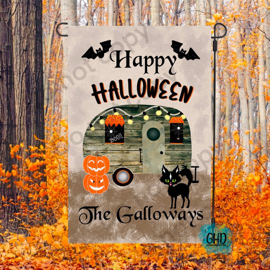 Happy Halloween Campers Garden Flag, Halloween Outdoor Flag, Haunted House Garden Flag