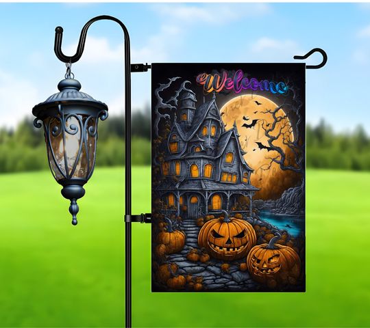 Welcome Halloween Garden Garden Flag, Halloween Outdoor Flag, Haunted House Garden Flag