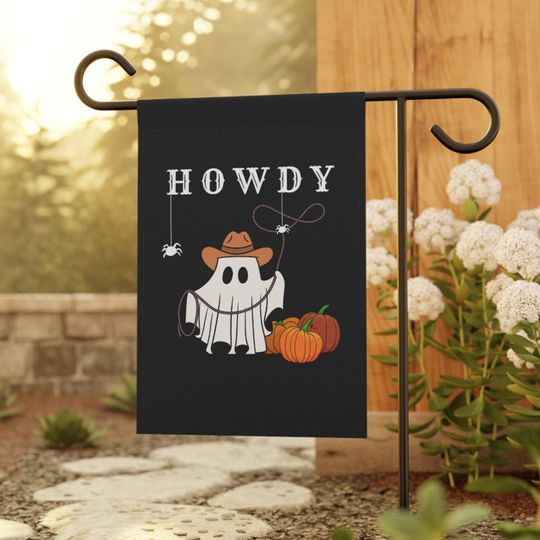 Western Howdy Garden Flag, Halloween Outdoor Flag, Haunted House Garden Flag