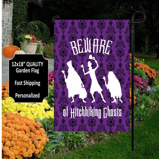 Halloween Flag, Hitchhiking Ghosts Garden Flag, Halloween Outdoor Flag, Haunted House Garden Flag