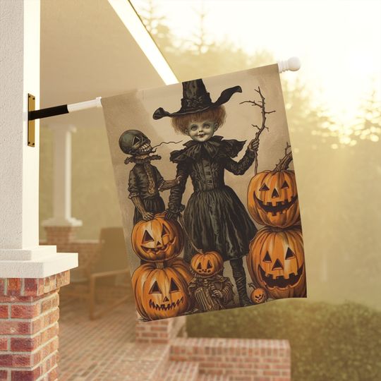 Garden Flag, Halloween Outdoor Flag, Haunted House Garden Flag