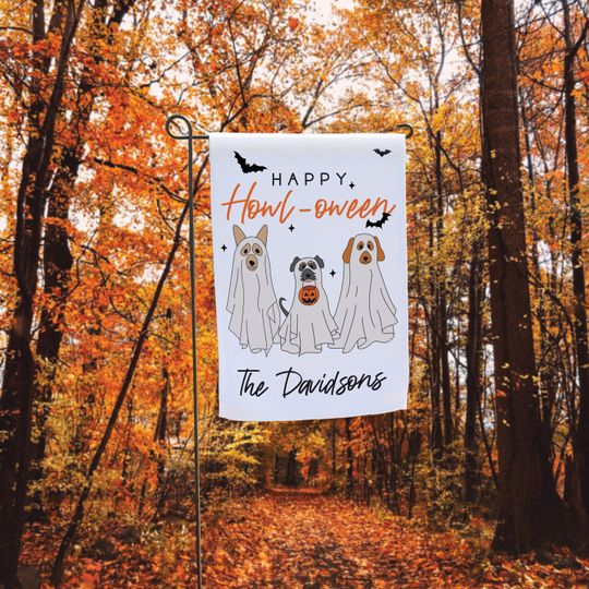 Happy Howl-ween Dog Garden Flag, Halloween Outdoor Flag, Haunted House Garden Flag