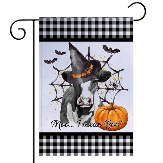 Halloween Cow Garden Flag, Halloween Outdoor Flag, Haunted House Garden Flag