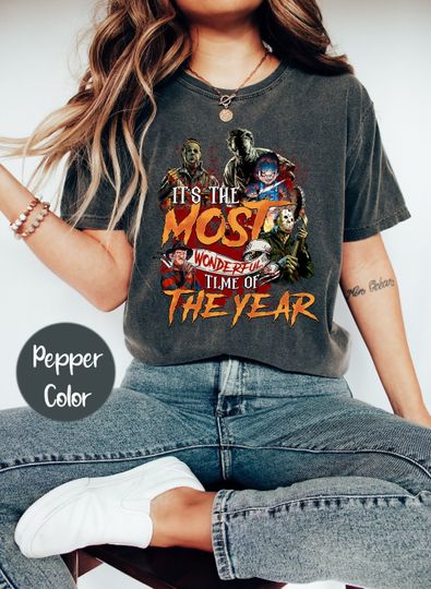 Horror Movies Characters Comfort Colors Shirt, Retro Horror Night Shirt, Vintage Halloween Shirt, 90s Halloween Movies Halloween T-Shirt