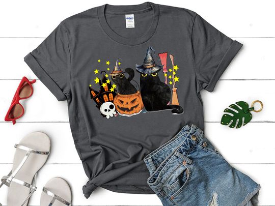 Black Cat Halloween Shirt, Ghost Cat Shirt, Halloween Shirt, Halloween Cat Shirt, Cat Lover Shirt, Black Cat Shirt, Spooky Vibes Shirt