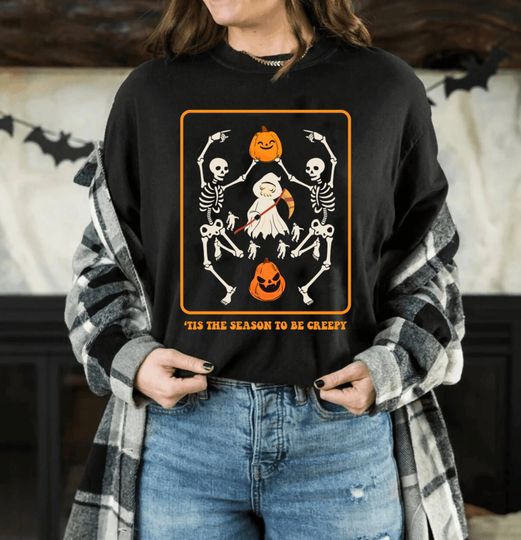 Dancing Skeleton Shirt, Tis the Season to be Creepy Shirt, Halloween Skeleton Shirt, Dead Inside Halloween Shirt, Spooky Vibes Shirt