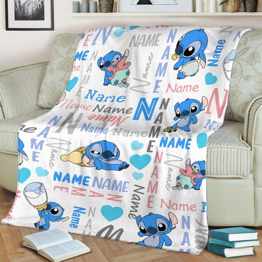 Personalized Stitch Sherpa Blanket, Disney Stitch Blanket, Stitch and Lilo, Christmas Blanket,Ohana Means Family, Stitch Birthday Gifts