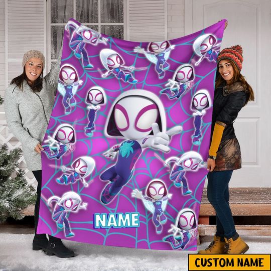 Personalized Name Spider Gwen Blanket, Spidey and His Amazing Friends Blanket, Spiderman Blanket, Cartoon Spidey Blanket