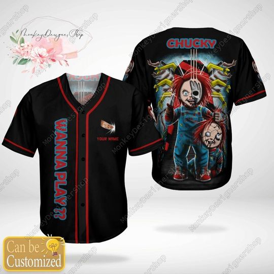 Chucky Horror Jersey, Custom Chucky Baseball Jersey, Halloween Movie Jersey Shirt, Chucky Jersey Shirt Men, Shirt For Men
