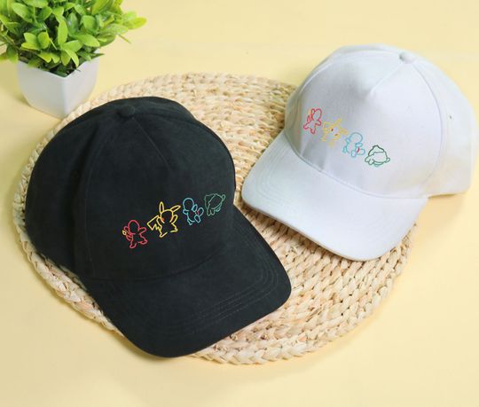 Geometry Cute Outline Style Embroidery Cap Funny Cap Pika Embroidery Hat Charmander Squirtle Bulbasaur Baseball Cap Gift