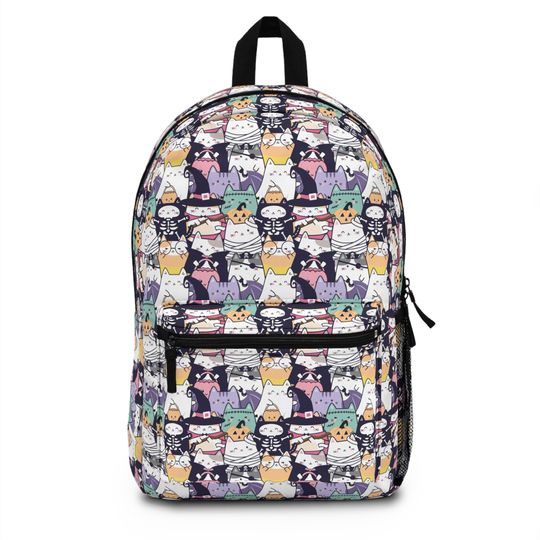 Halloween Kawaii Cat Backpack, kitty rucksack, sturdy travel bag, cute school bag, road trip bag, halloween gift, gift for travel lovers