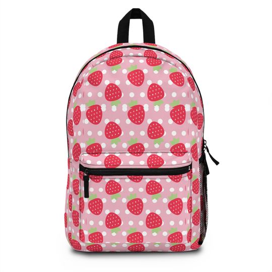 Strawberry shortcake Backpack, Pink with white Polka dot Travel Backpack, Boho Backpack, fruit rucksack , Womens backpack , kids school bag