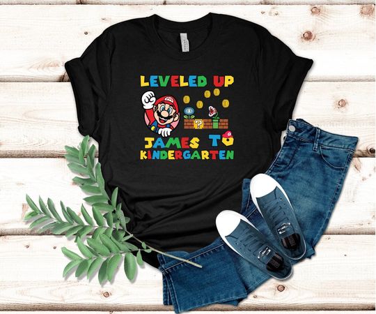 Custom Name Level Up Super Mario Shirt, First Day Of School Tee, 1st Day Of School Super Mario Tee