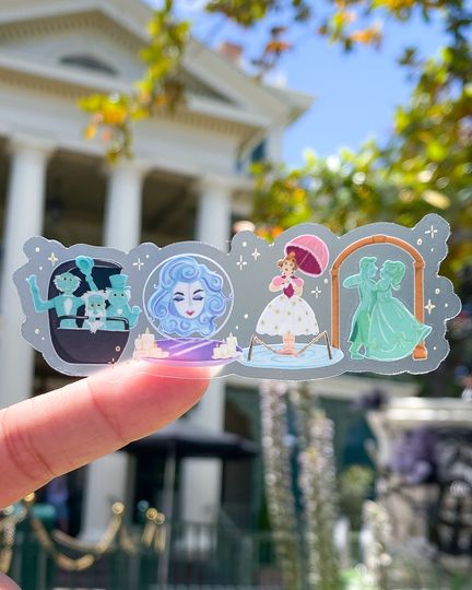 Haunted Mansion Landmarks Transparent Laptop Sticker, Grim Grinning Ghosts Madame Leota decal, cell phone, planner, water bottle