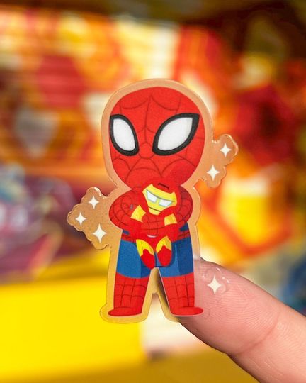 Spiderman with Ironman Plushie Transparent Disney Laptop Sticker, Avengers Marvel planner stationery decal, water bottle, cell phone