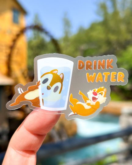 Drink Water Chip & Dale Transparent Laptop Stickers, Hydrate Reminder Chipmunk Animal Funny planner, stationery decal, water bottle, cell phone