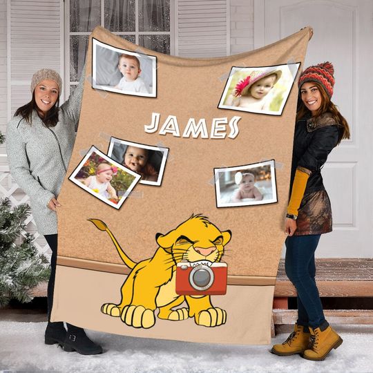 Personalized Disney Baby Simba Blanket, Custom Photo Blanket, Disney The Lion King Birthday Gifts, Lion King Fleece Blanket