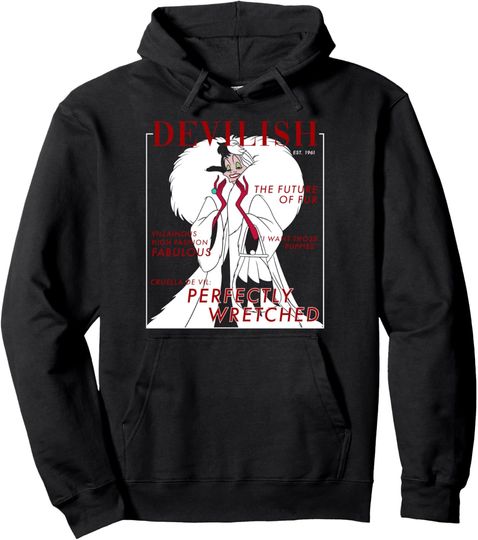 Disney Villains Halloween Cruella Magazine Cover Pullover Hoodie Unisex Hoodies, Disney pullover gift, Disney Family Lover Hoodie