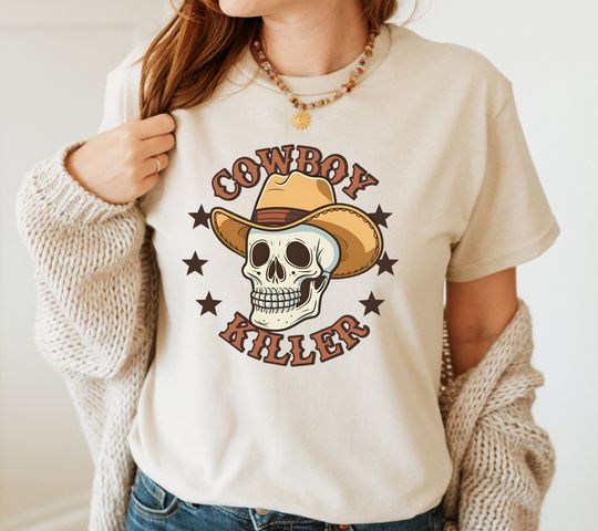 Cowboy Killer Halloween T-shirt, Vintage Country T-shirt, Boho Western Halloween T-shirt, Funny Halloween T-shirt ,Retro Halloween T-shirt