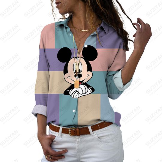 Disney Autumn Elegant Print Shirts, Women's Long Sleeve Shirt, Gift For Mother, Gift For Her