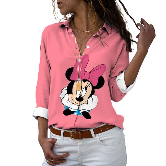 Disney Slim Fit 3D Print Women Button Long Sleeve, Women's Long Sleeve Shirt, Gift For Mother, Gift For Her