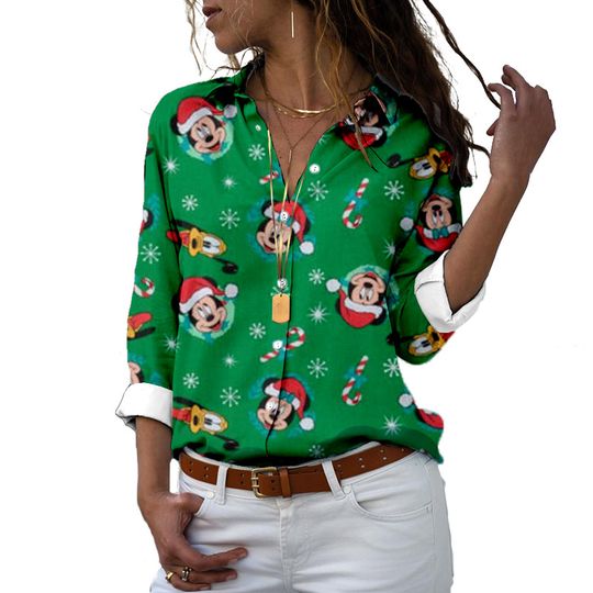 Christmas Collection Women's Fashion Blouse Fall Long Sleeve, Women's Long Sleeve Shirt, Gift For Mother, Gift For Her