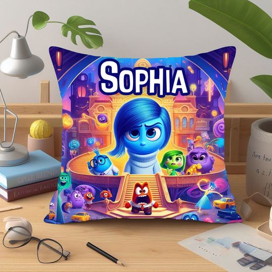 Inside Out pillow personalized with your name, Disney Throw Pillows, 100% polyester, includes padding, zipper for easy washing