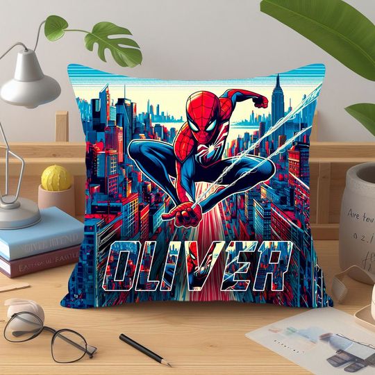 Spiderman pillow personalized with your name, Disney Throw Pillows, 100% polyester - Includes padding, zipper for easy washing